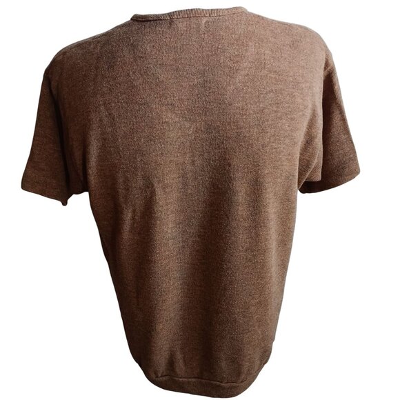 Vintage Men's XL T-shirt Sweater 1970's Creslan Rayon heather Brown V-Neck MOD - Picture 2 of 6